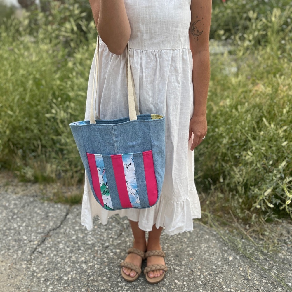 Denim Floral Tote Bag- Large - Picture 10 of 10